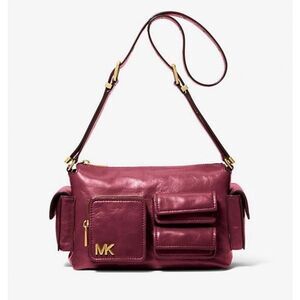 Michael Kors Dakota Multi Pocket Shoulder Bag Mulberry Leather Buckle Strap NWT